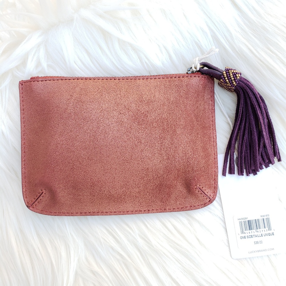 Lucky Brand Beaded Pom Pom Metallic Small Pouch - Picture 6 of 7